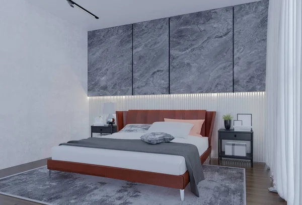Moderne Luxe Slaapkamer Met Abrikoos Kleur Illustratie Render — Stockfoto