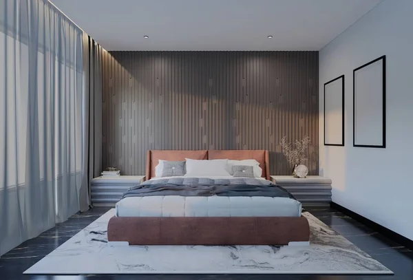 Moderne Luxe Slaapkamer Met Abrikoos Kleur Illustratie Render — Stockfoto