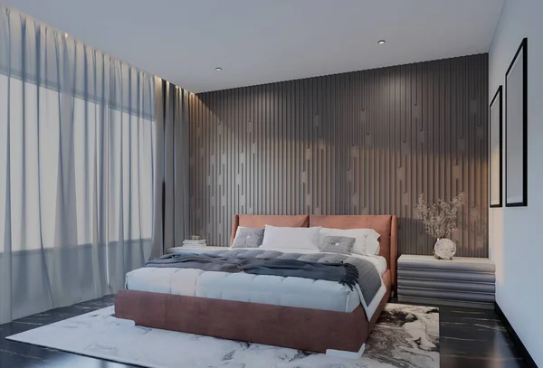 Modernes Luxus Schlafzimmer Mit Aprikosenfarbe Illustration Render — Stockfoto