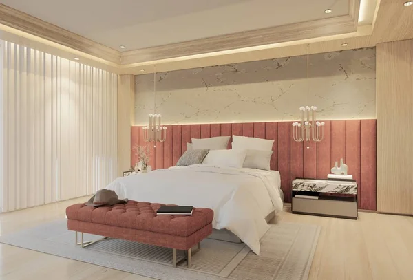 Dormitorio Lujo Moderno Con Color Albaricoque Ilustración Render —  Fotos de Stock