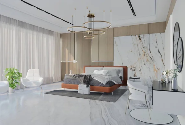 Dormitorio Lujo Moderno Con Color Albaricoque Ilustración Render —  Fotos de Stock