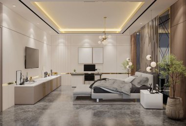 Modern Lüks Yatak Odası Tasarımı. 3B Resim Hazırlama