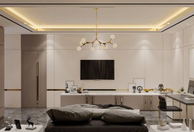 Modern Lüks Yatak Odası Tasarımı. 3B Resim Hazırlama