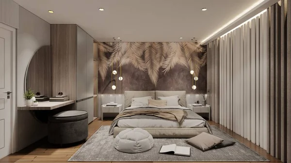 Modern Luxury Small Bedroom Rendering — Stock Photo, Image