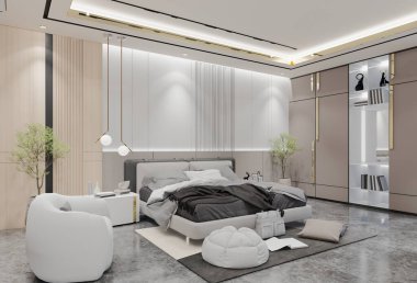 Modern Lüks Yatak Odası Tasarımı. 3B Resim Hazırlama