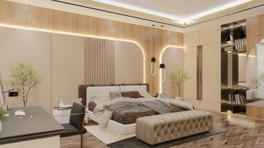 Modern Lüks Yatak Odası Tasarımı. 3B Resim Hazırlama