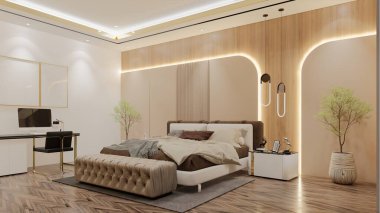 Modern Lüks Yatak Odası Tasarımı. 3B Resim Hazırlama