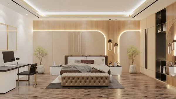 现代豪华居室的设计 3D说明性渲染 — 图库照片
