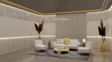 Animasyon Ofisi bekleme odası, markalaşma modelleri için boş fırın. 3B illüstrasyon oluşturma