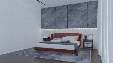 Kayısı renginde modern Lüks Yatak Odası Animasyonu. 3B Resim Hazırlama