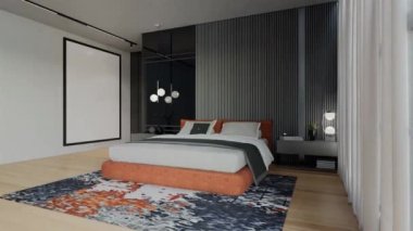 Kayısı renginde modern Lüks Yatak Odası Animasyonu. 3B Resim Hazırlama
