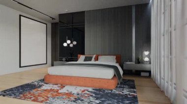Kayısı renginde modern Lüks Yatak Odası Animasyonu. 3B Resim Hazırlama