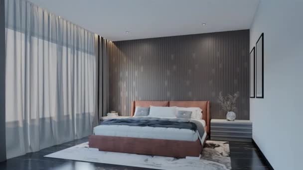 Μοντέρνο Luxury Bedroom Animation Βερίκοκο Αποτύπωση Τρισδιάστατης Απεικόνισης — Αρχείο Βίντεο