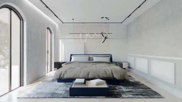 Modernes Luxus Schlafzimmer Animation Mit Ocean Blue Farbe Illustration Render — Stockvideo