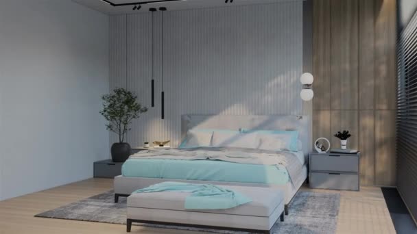 Moderna Animación Dormitorio Lujo Con Color Azul Polvo Ilustración Render — Vídeos de Stock