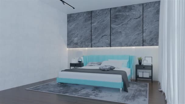 Μοντέρνο Luxury Bedroom Animation Γαλάζιο Χρώμα Αποτύπωση Τρισδιάστατης Απεικόνισης — Αρχείο Βίντεο