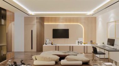 Modern Lüks Yatak Odası Animasyonu. 3B Resim Hazırlama