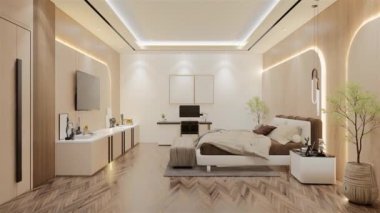 Modern Lüks Yatak Odası Animasyonu. 3B Resim Hazırlama