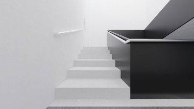 Ev ve ofis merdivenleri modern tarzda modelleniyor. 3B illüstrasyon oluşturma