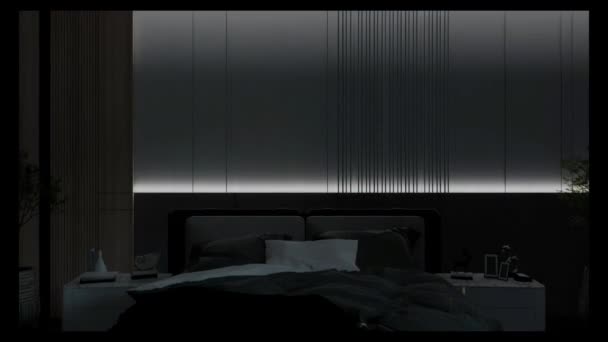Interior Design Animation Presents Process Arranging Lighting Bedroom — Stock Video
