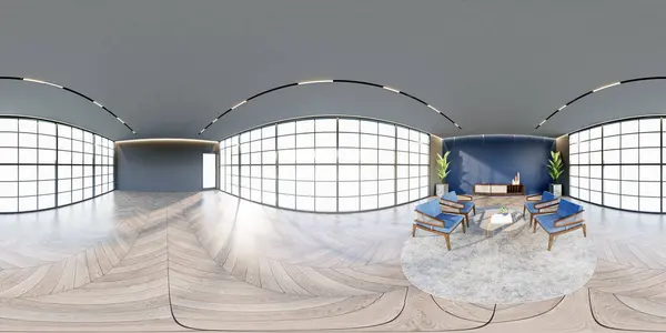 Ілюстрація 360 Градусного Рендерингу Тематичним Готельним Залом Ocean Blue Стокова Картинка