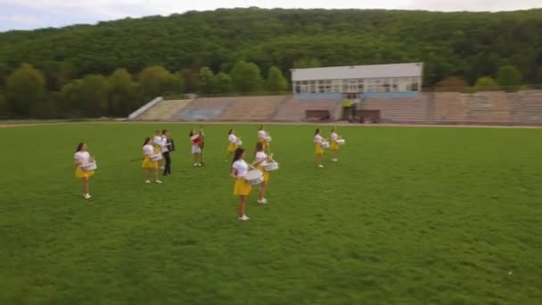 Chortkiv Ukraine August 2019 Football Cheerleaders Perform Routine Aero High — Stock Video