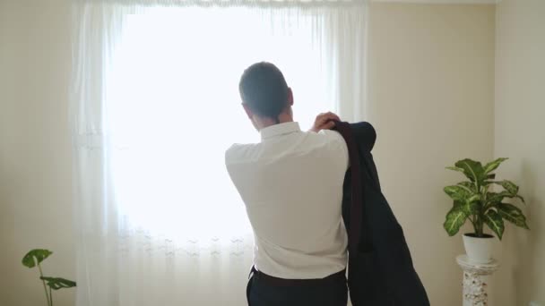 Arabian Men Wearing Suit His Office Window Slow Motion High — Stock Video