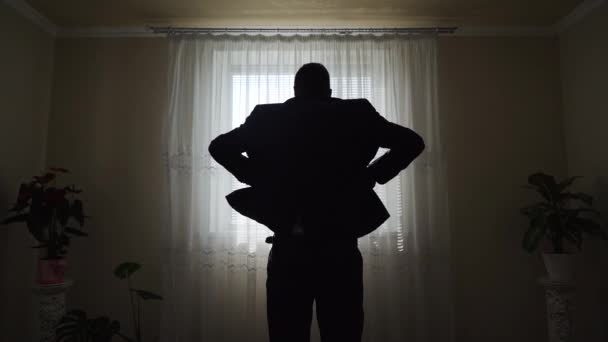 Silhouette Eines Arabischen Mannes Anzug Seinem Büro Zeitlupe Hochwertiges Fullhd — Stockvideo