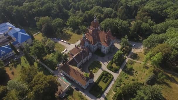 Drone Che Vola Sopra Castello Montagna Mattino Ucraina Occidentale Carpazi — Video Stock