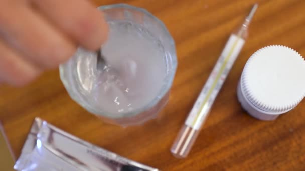 View Footage Medicine Powder Falling Water Swirl Glass Slow Motion — Stockvideo