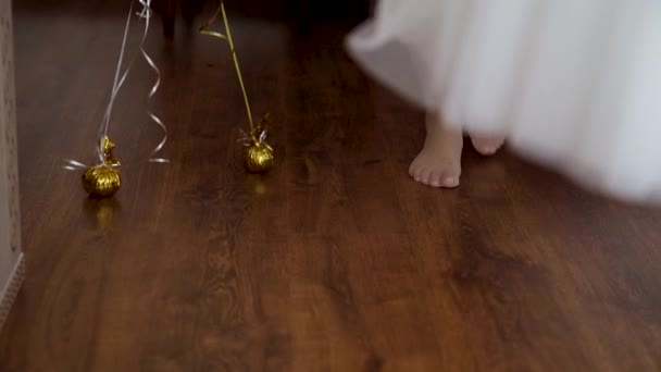Young Woman Walks Barefoot Floor Female Feet Close High Quality — Vídeo de stock