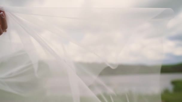 Bridal Veil Waving Slow Motion Forest Lake High Quality Fullhd — Video Stock