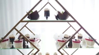 Close up view of Candy Bar Wedding, candy buffet at a wedding move camera. High quality FullHD footage