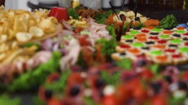 Close up view of Candy Bar Wedding, candy buffet at a wedding move camera. High quality FullHD footage
