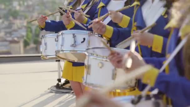 Ukrainian Majorets Lined Knocking Out Melody Street Performance Occasion Holiday — Stock Video
