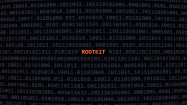 Cyber attack rootkit. Vulnerability text in binary system ascii art style, code on editor screen. clipart