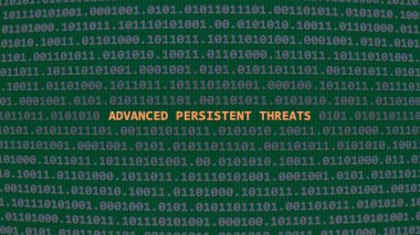 Cyber attack advanced persistent threats. Vulnerability text in binary system ascii art style, code on editor screen. Text in English, English text clipart