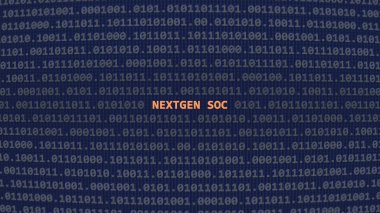 Cyber attack nextgen soc. Vulnerability text in binary system ascii art style, code on editor screen. Text in English, English text clipart