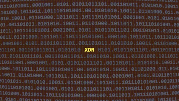 stock image Cyber attack xdr. Vulnerability text in binary system ascii art style, code on editor screen. Text in English, English text