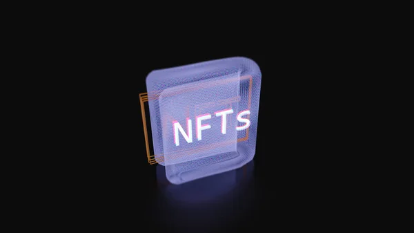 ウォレット内のNft 非可変トークンでワイヤーフレームウォレットを象徴するNftデジタルコレクションの3Dイラスト — ストック写真