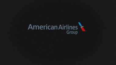 07 Eylül 2023 Fort Worth, Teksas. Beyaz ekranlı Amerikan Havayolları Grubu 'nun logosu. American Airlines Group bir aygıtın üzerinde.