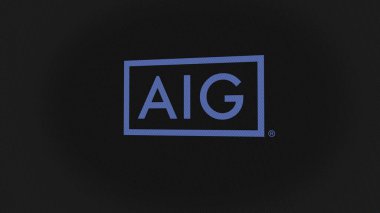 07 Eylül 2023 New York, New York. Beyaz ekranlı American International Group 'un logosu. American International Group bir aygıtın üzerinde.