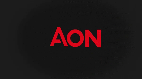 2023年9月7日 屏幕白墙上的Aon标志 设备上的Aon品牌 — 图库照片