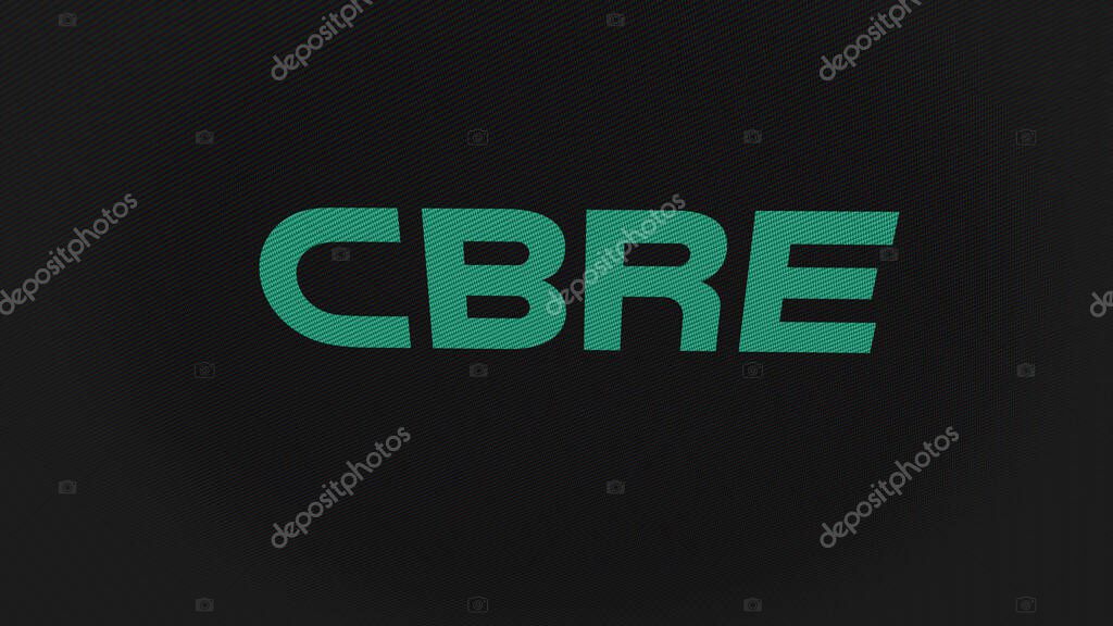 07th September 2023 Dallas, Texas. The logo of CBRE Group on a white wall of screens. CBRE Group brand on a device.