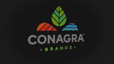 07th September 2023 Chicago, Illinois. The logo of Conagra Brands on a white wall of screens. Conagra Brands brand on a device. clipart