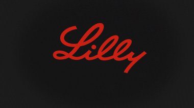 07 Eylül 2023 Indianapolis, Indiana. Beyaz bir ekranda Eli Lilly ve Şirketi 'nin logosu. Eli Lilly and Company markası bir cihazın üzerinde.