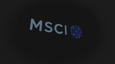 07 Eylül 2023 New York, New York. Beyaz ekran duvarındaki MSCI logosu. Bir aygıtta MSCI damgası.