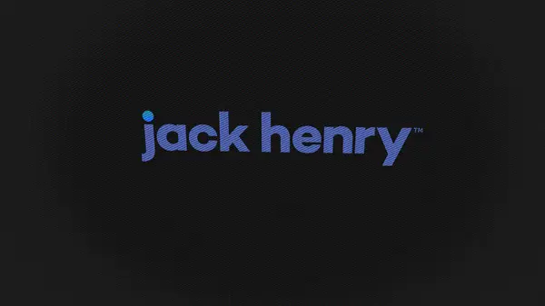 2023年9月7日密苏里州蒙特杰克 亨利及其同伙的标志出现在屏幕的白色墙上 Jack Henry Associates在设备上的品牌 — 图库照片