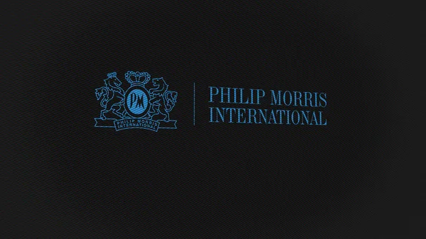 2023年9月7日 纽约市 菲利普莫里斯国际的标志在屏幕的白色墙上 菲利普莫里斯国际品牌在一个装置上 — 图库照片