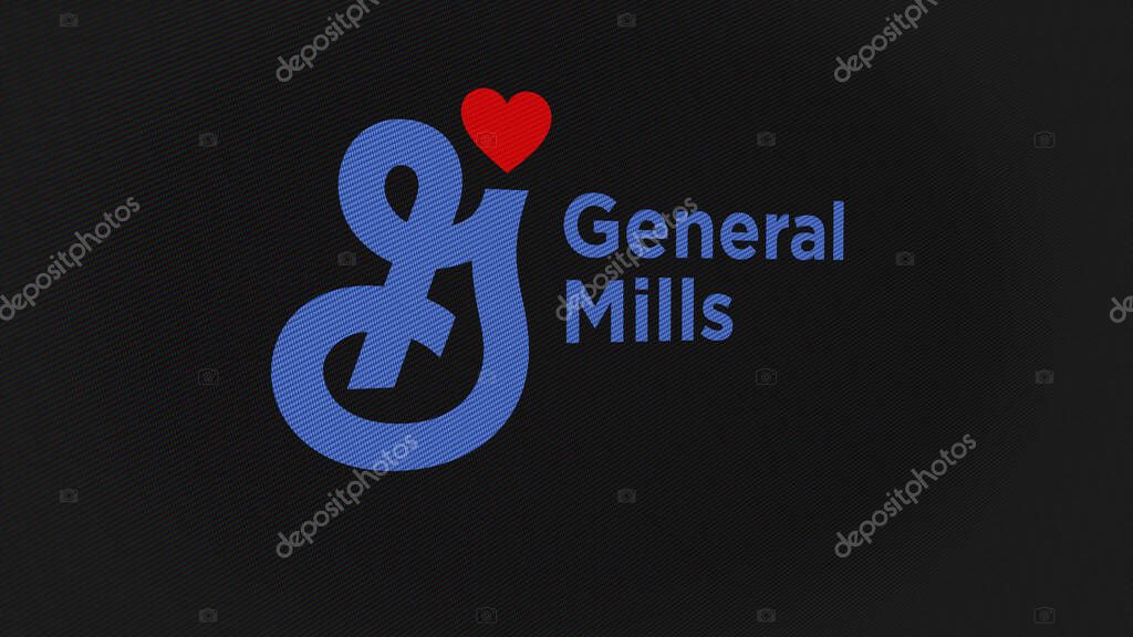 07th September 2023 Golden Valley, Minnesota. The logo of General Mills on a white wall of screens. General Mills brand on a device.